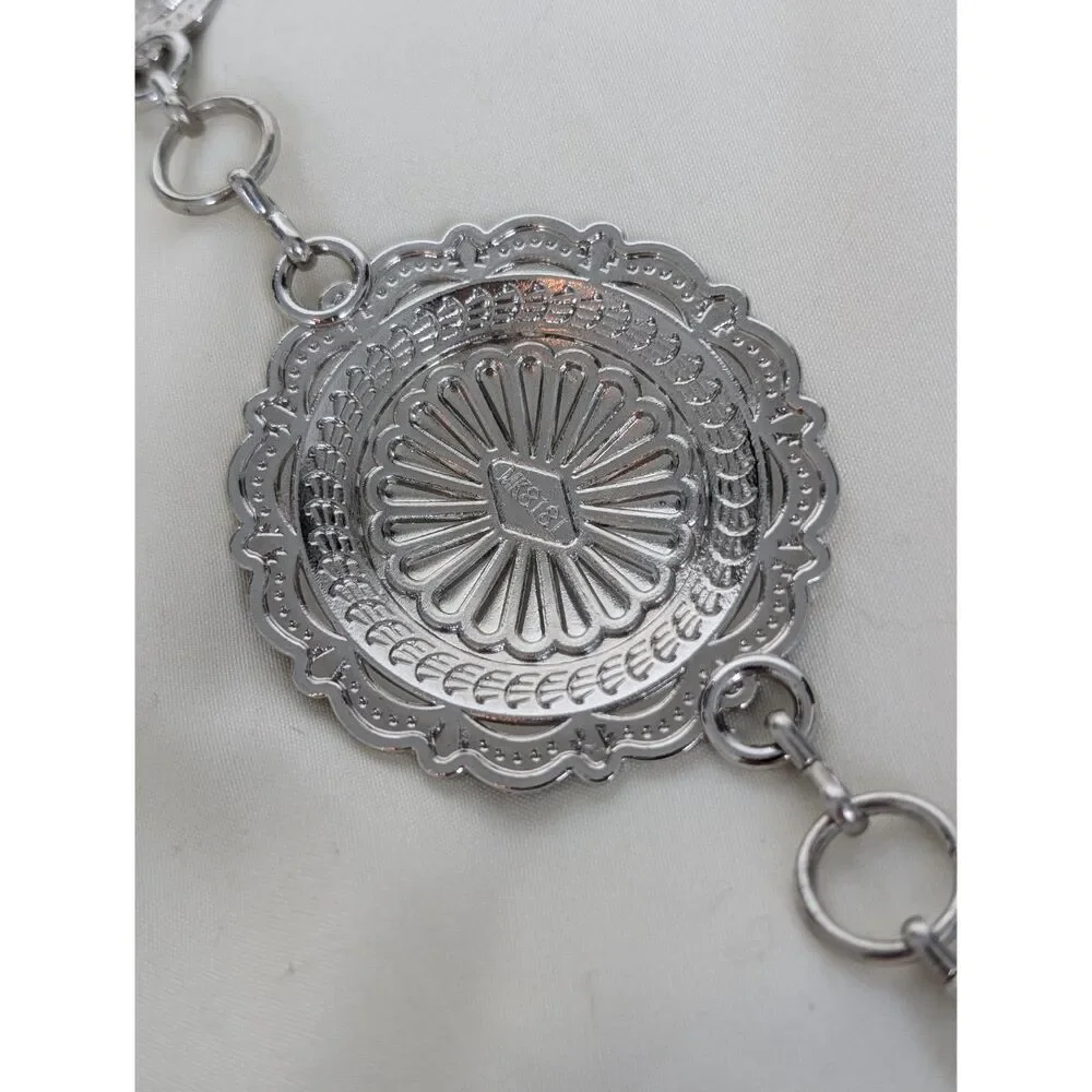 Y2K Boho Layered Silver Turquoise Medallion Detail Chain Belt OS Fits Most